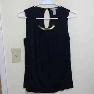Black sleeveless blouse w/ gold neck detail
